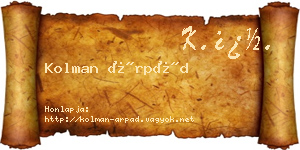 Kolman Árpád névjegykártya