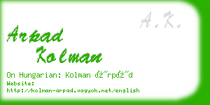 arpad kolman business card